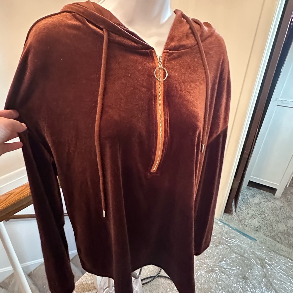 Brown/bronze Velvet Hoodie with Zipper and pant set 3x